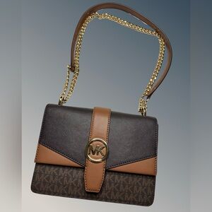 MICHAEL Michael Kors Black and Brown Crossbody Bag with Gold Accents